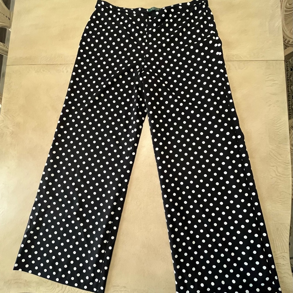 Ralph Lauren Black & White Polka Dot Wide Leg Pants